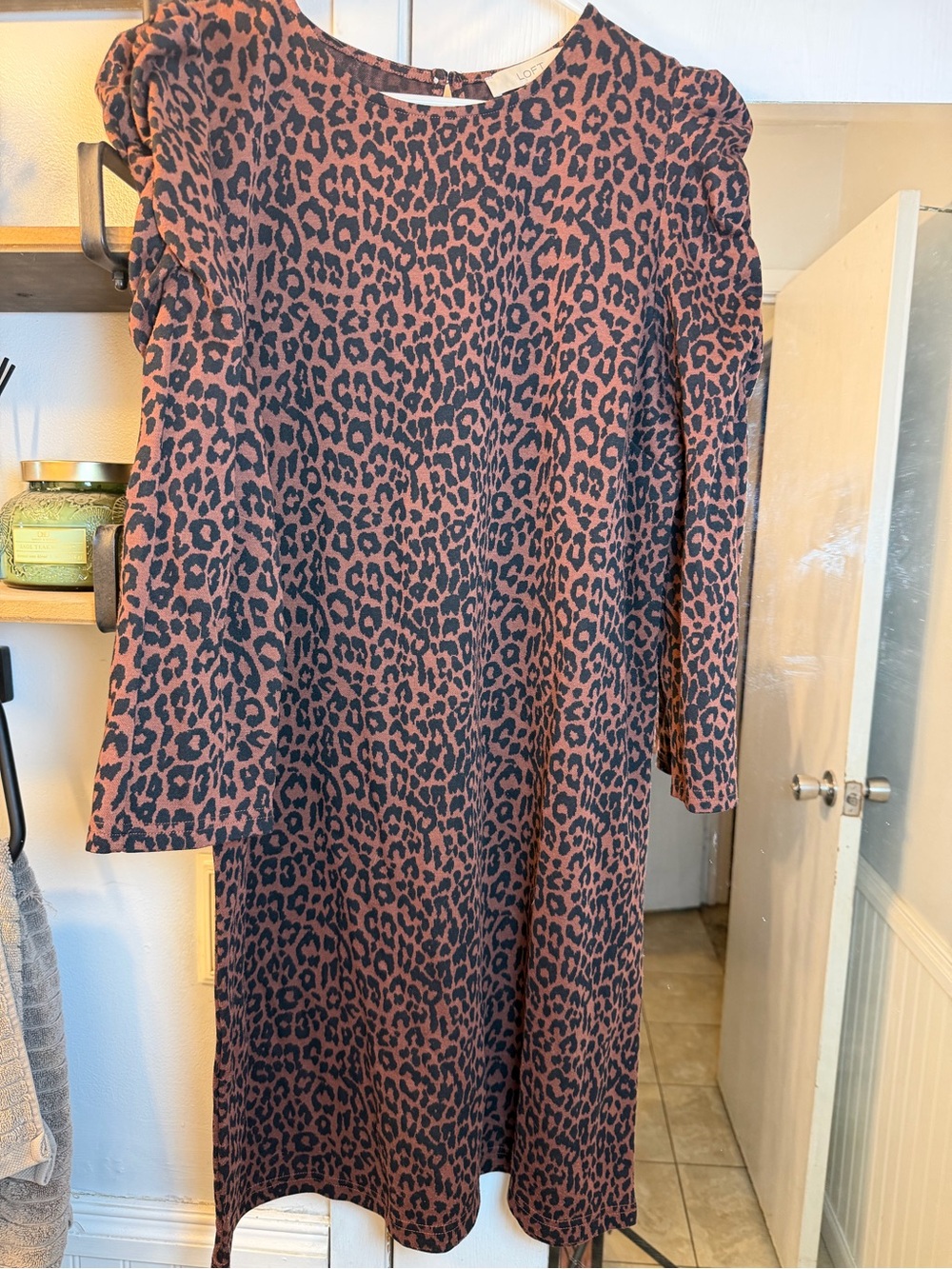 LOFT Black and Mauve Leopard-Print Midi Dress